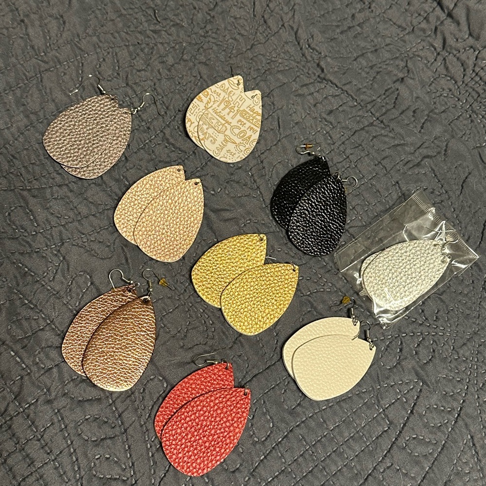 Teardrop Faux Leather Earrings Set (9pc) PLUS 2 necklaces